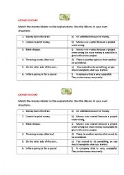 English Worksheet: MONEY IDIOMS (a matching exercise) 