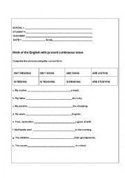 English Worksheet: Present Continuous Tense
