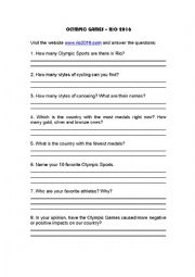 English Worksheet: Olympic Games 2016 Rio