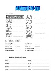 English Worksheet: numbers 20-100