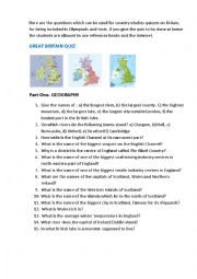 English Worksheet: QUIZ ON BRITAIN Part 1