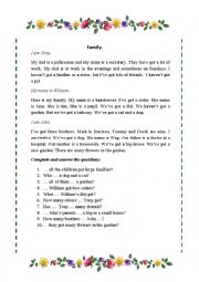 English Worksheet: family