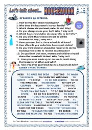 English Worksheet: LETS TALK ABOUT HOUSEWORK (SPEAKING SERIES 52) NEW VERSION