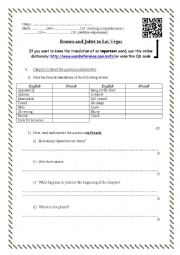 English Worksheet: Romeo and Juliet in Las Vegas reading worksheet #8 (chapter 13, 14 and 15)