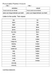 English Worksheet: Pronunciation class th sound
