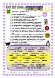 English Worksheet: LET�S TALK ABOUT SUPERSTITION (SPEAKING SERIES 39) NEW VERSION