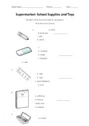 English Worksheet: School Supplies & Toys- multiple choice