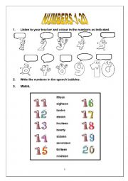 English Worksheet: Numbers 1-20