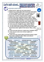 English Worksheet: LET�S TALK ABOUT HUMAN RIGHTS (SPEAKING SERIES 86) NEW VERSION
