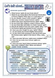 English Worksheet: LETS TALK ABOUT HUMAN RIGHTS (SPEAKING SERIES 86) NEW VERSION