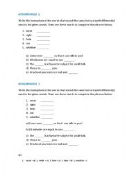 English Worksheet: HOMOPHONES 1 