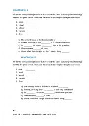 English Worksheet: HOMOPHONES 2