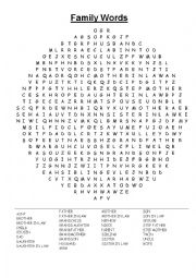 English Worksheet: Family word search and key
