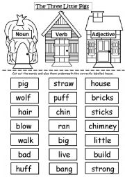 English Worksheet: The Three Little Pigs - Nouns, Verbs and Adjectives