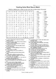 English Worksheet: Cooking Verbs Word Search