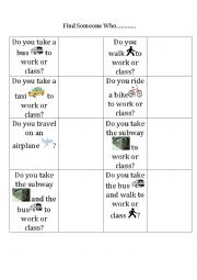 English Worksheet: Find Someone Who... (Transportation Game)