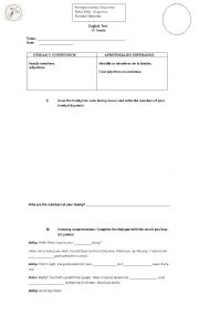 English Worksheet: family members and adjectives test