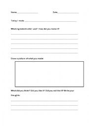 English Worksheet: Cookin Reflection Worksheet