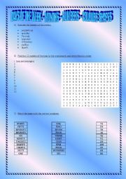 English Worksheet: DAYS OF THE WEEK - MONTHS OF THE YEAR - NUMBERS - COLOURS - SHAPES