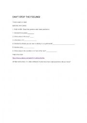 English Worksheet: Cant stop the feeling