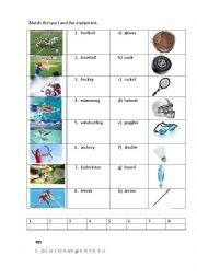 English Worksheet: SPORT EQUIPMENT 1 (matching exercises)