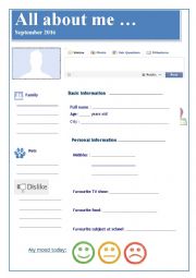 English Worksheet: All about me / FB profile + people bingo + grammar exercises 3 pages