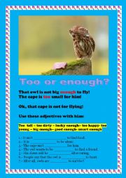 English Worksheet: Too and Enough using animals and people