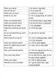 English Worksheet: me card  game