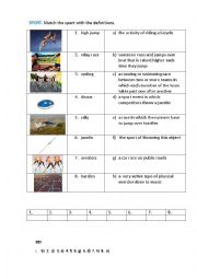 English Worksheet: SPORT 2  (matching exercise)