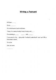 English Worksheet: Writing a Postcard from a vacation/holiday