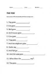 English Worksheet: What does the fox say? 