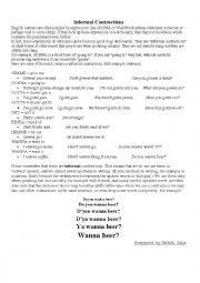 English Worksheet: Informal Contractions