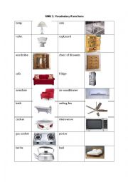 English Worksheet: Furniture in the rooms