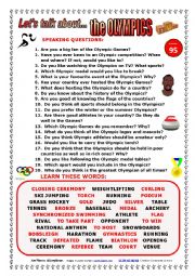 English Worksheet: LETS TALK ABOUT THE OLYMPICS (SPEAKING SERIES 95)