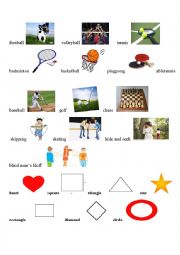 English Worksheet: sports and shapes