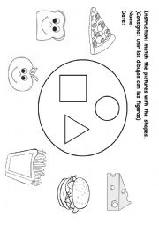 English Worksheet: Food and Shapes