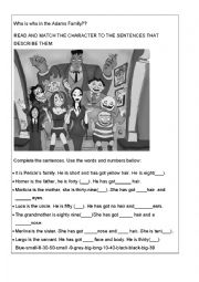 English Worksheet: FAMILY MEMBERS, THE ADAMS