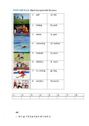English Worksheet: SPORTS AND PLACES 2 (matching exercise)