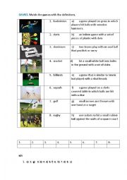English Worksheet: GAMES (matching exercise)