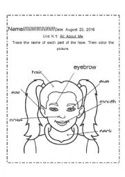English Worksheet: Parts of the face diagram 