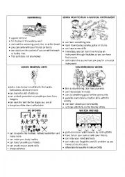 English Worksheet: Cue cards of Activities for Teenagers (Group Discussion/ writing)