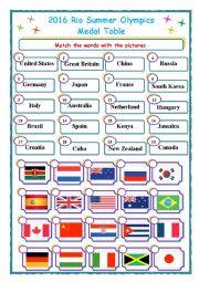 English Worksheet: 2016 Rio Summer Olympics Medal Table 
