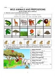 English Worksheet: WILD ANIMALS AND PREPOSITIONS