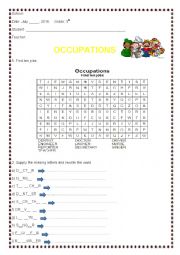 Occupation crossword worksheet
