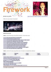 English Worksheet: Song task - Firework by Katy Perry