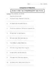 English Worksheet: Comparison of Adjectives