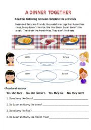 English Worksheet: A DINNER TOGETHER