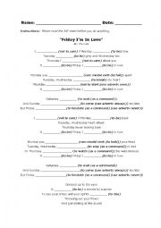 English Worksheet: Friday Im in love (Present Tense Activity)