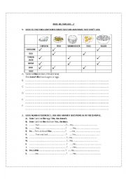 English Worksheet: Does she or he like? Some any