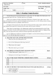 English Worksheet: Reading comprehension quiz: 